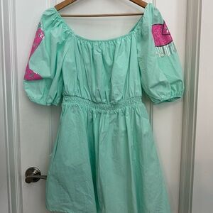 Fantastic Fawn Mint Space Cowgirl Dress with Pink Sequin Accents